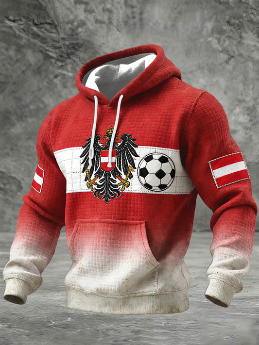 Retro Österreich ische Fußball Crest Patchwork Casual Waffel Hoodie