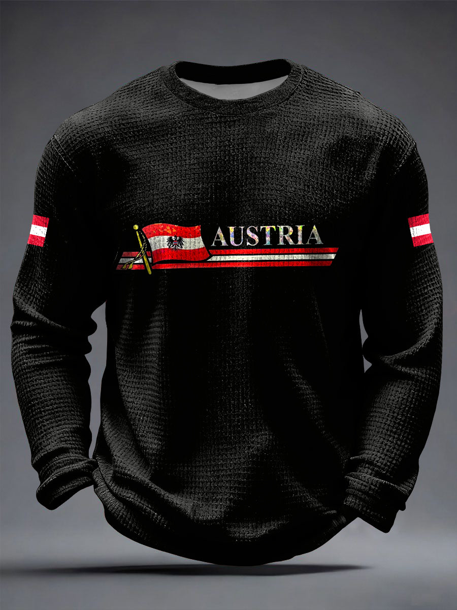 Retro Österreich ische Flagge Lässiges Waffel gewebe T-Shirt