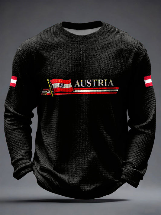 Retro Österreich ische Flagge Lässiges Waffel gewebe T-Shirt