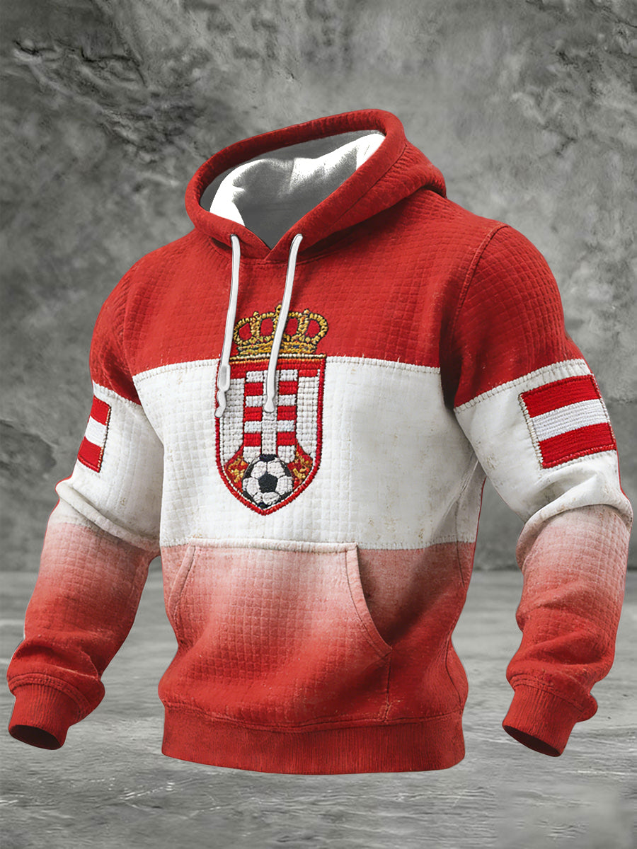 Retro Österreich ische Fußball Flagge Patchwork Casual Waffel Hoodie