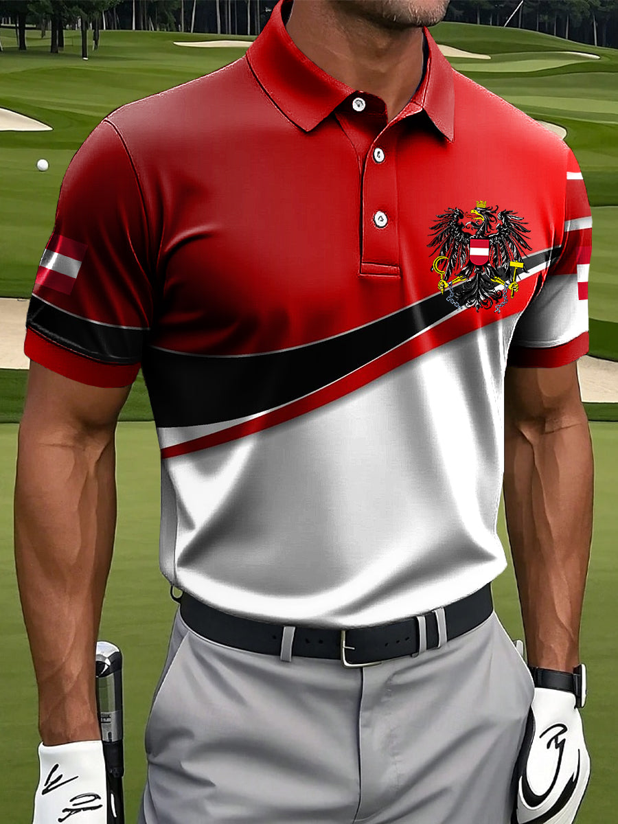 Herren Vintage Österreich isches Emblem Geometrische Lineage Casual Polo Shirt