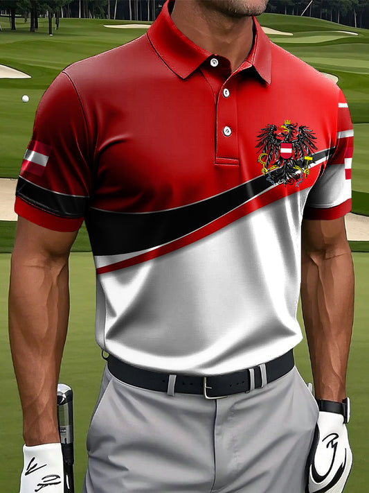 Herren Vintage Österreich isches Emblem Geometrische Lineage Casual Polo Shirt