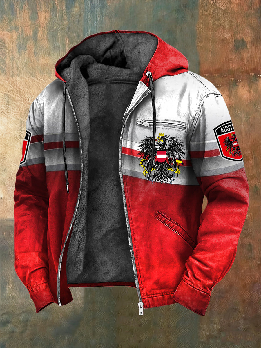 Retro Österreich ische Abstrakte Flagge Emblem Casual Fleece-Ausgekleidet Kapuzen jacke