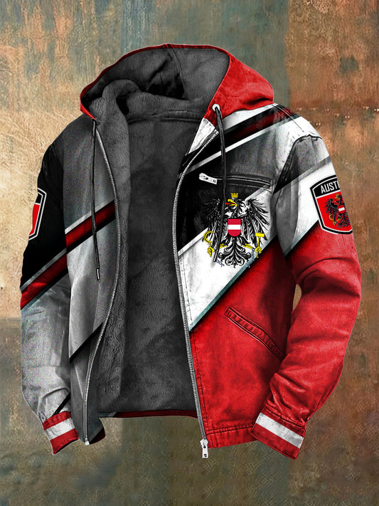 Retro österreich isches Emblem gestreifte lässige Fleece-Kapuzen jacke