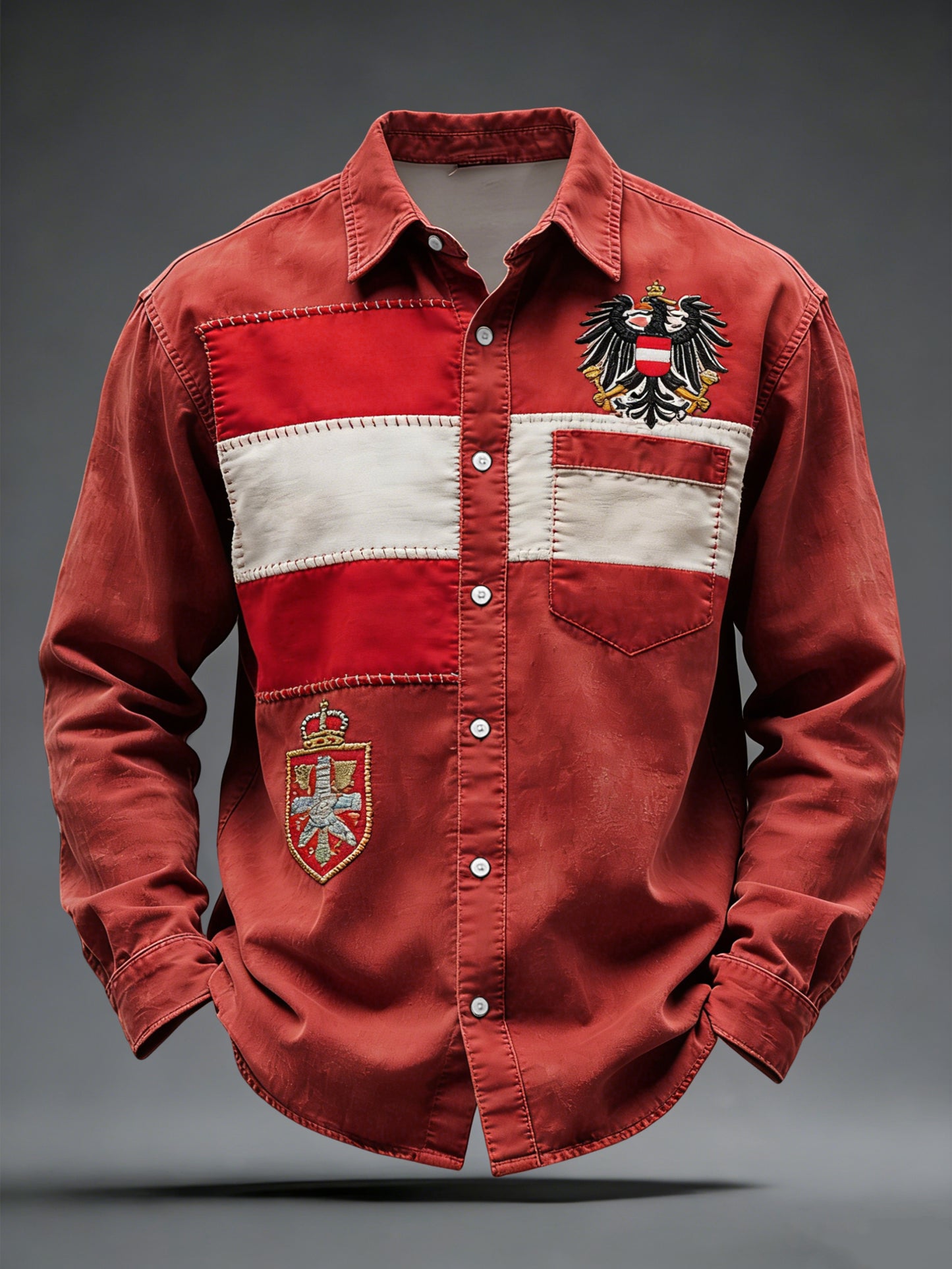 Retro Österreich ische Flagge Patchwork Casual Shirt