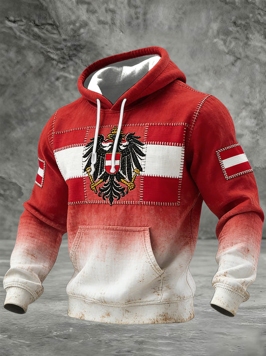 Retro Österreich ische Flagge Patch Casual Waffel Hoodie