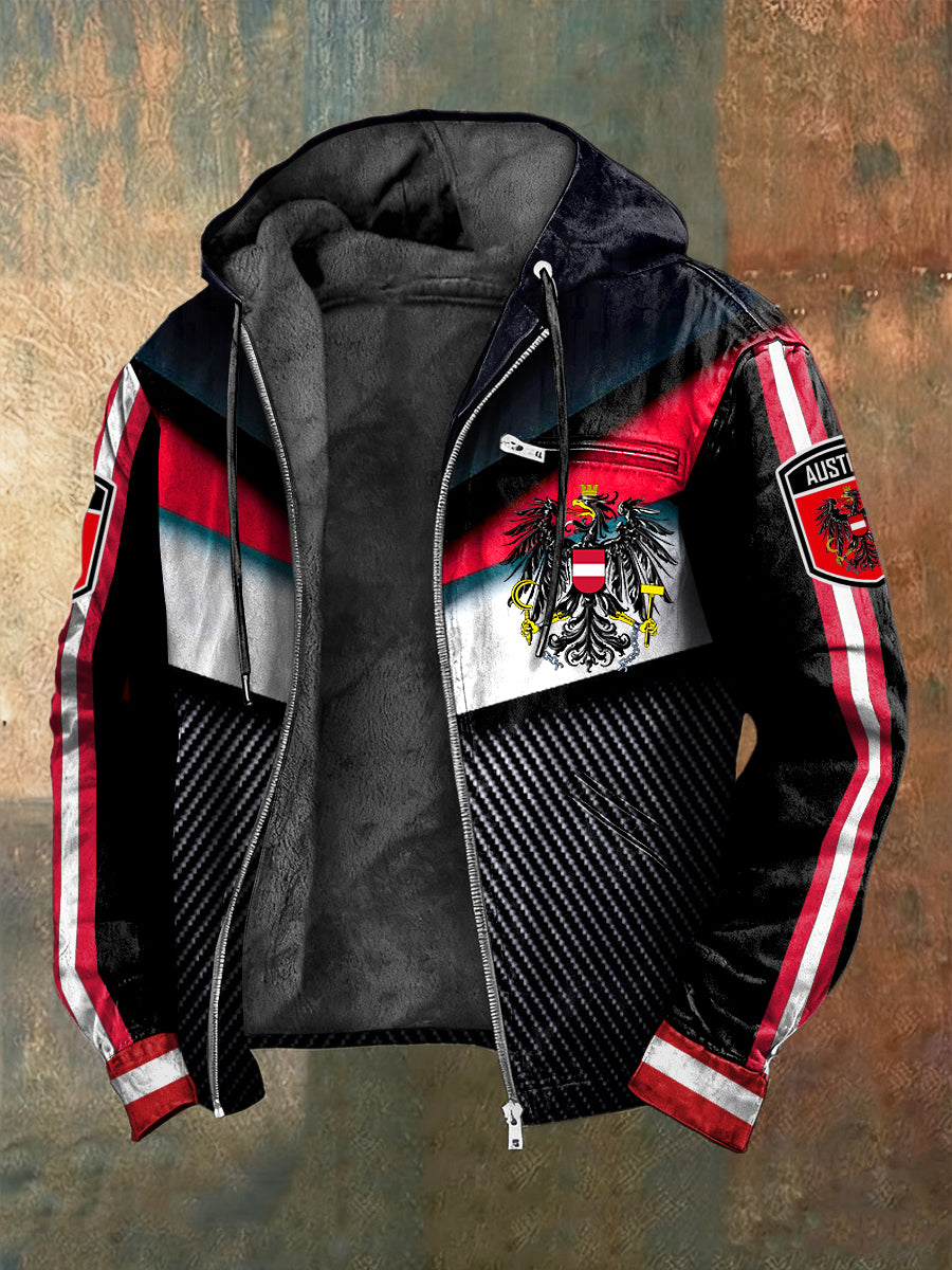 Retro österreich isches Emblem geometrische lässige Fleece-Kapuzen jacke