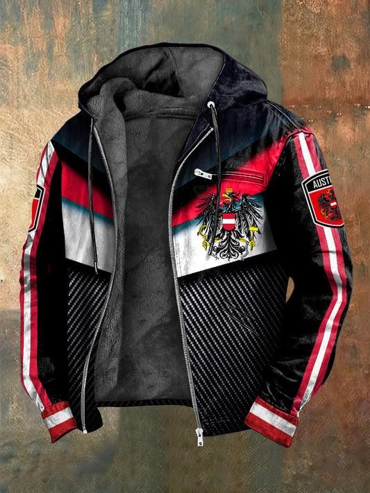 Retro österreich isches Emblem geometrische lässige Fleece-Kapuzen jacke