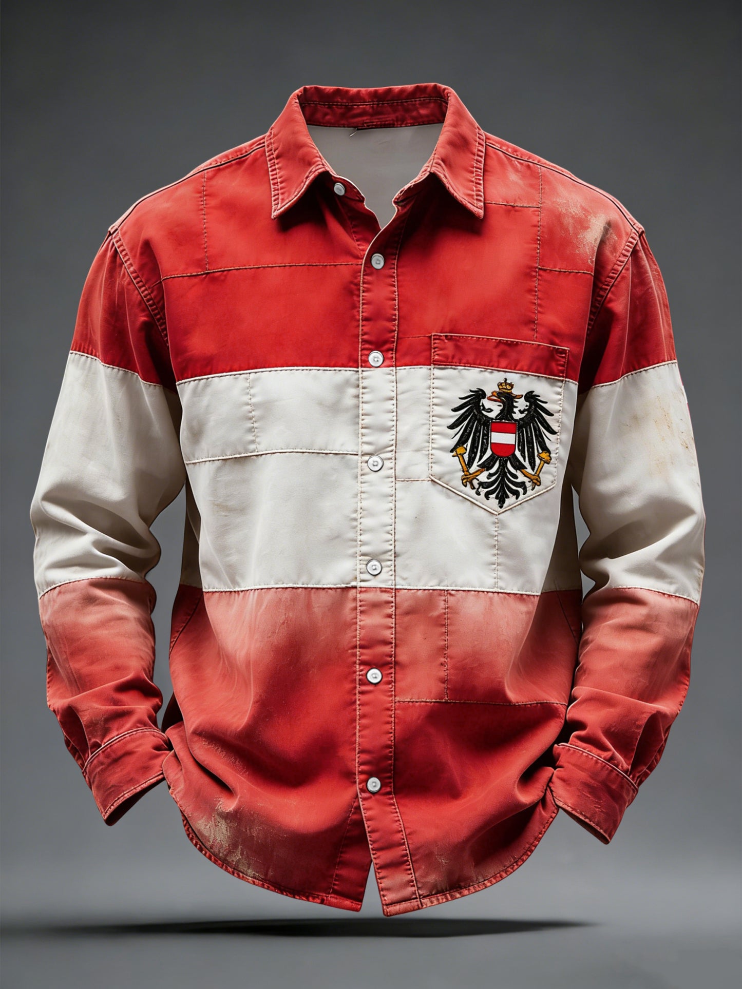 Vintage-gewaschene österreich ische Flagge Patchwork-Freizeit hemd
