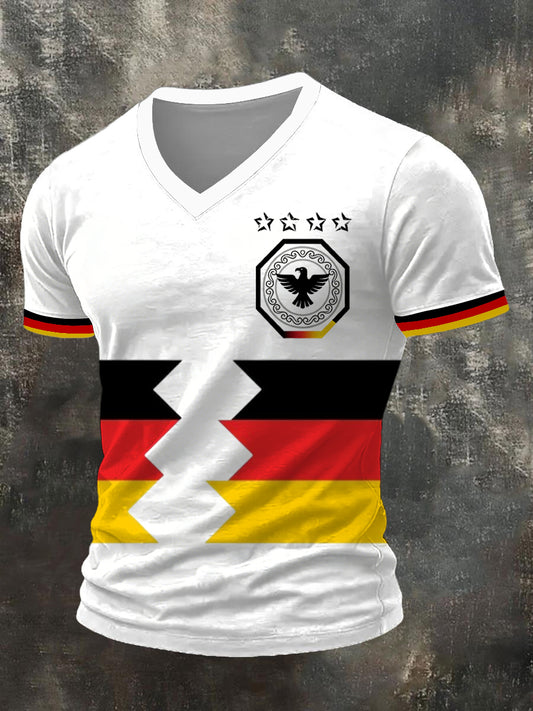 Herren schlanke Deutschland Flagge & Adler Grafik V-Ausschnitt T-Shirt