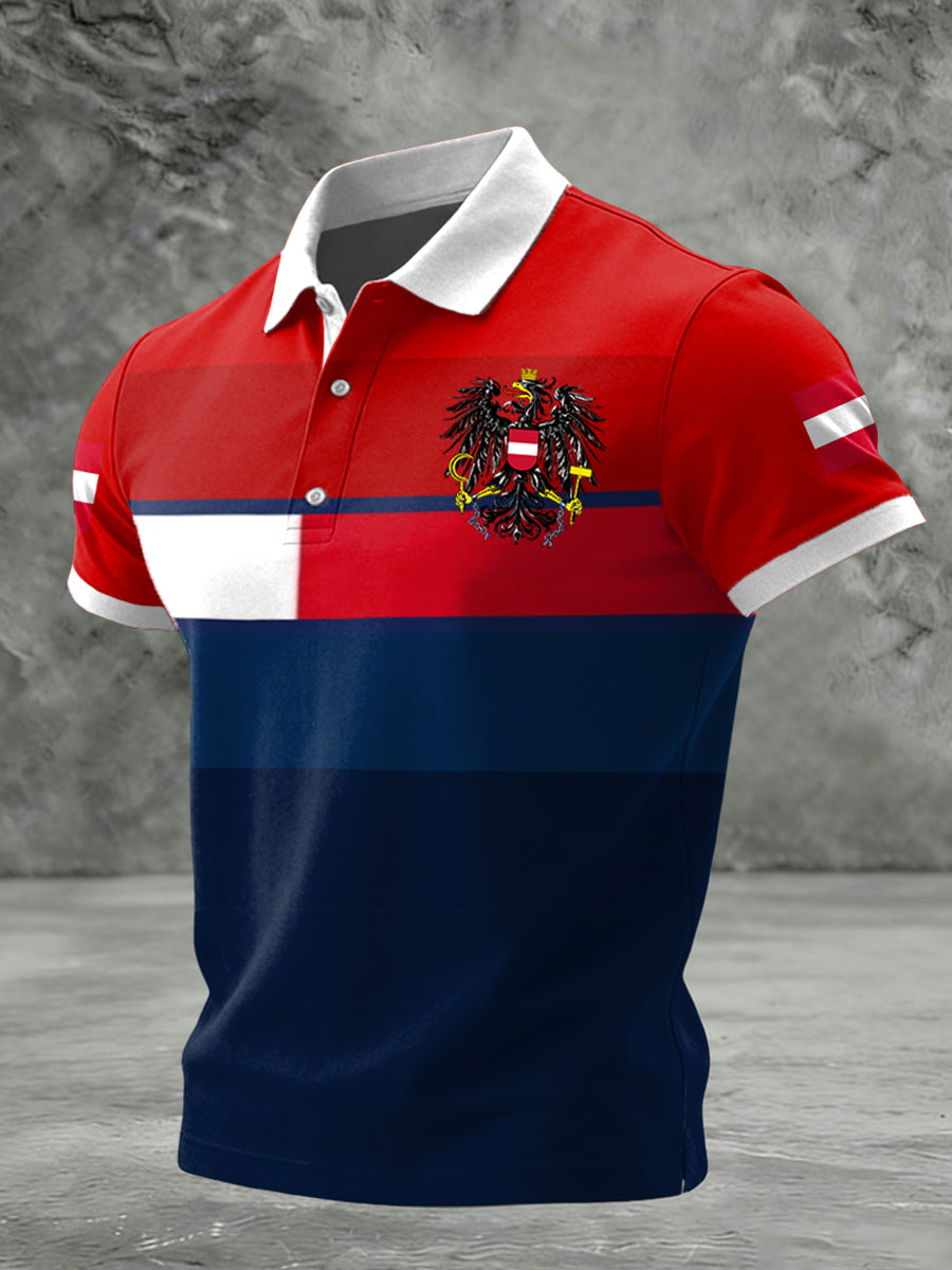 Retro österreich isches Emblem Farbe-blockiertes Streifen-Business-Polo-Shirt