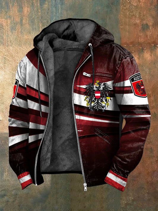 Retro österreich isches Emblem Geometrische Fleece-Kapuzen jacke
