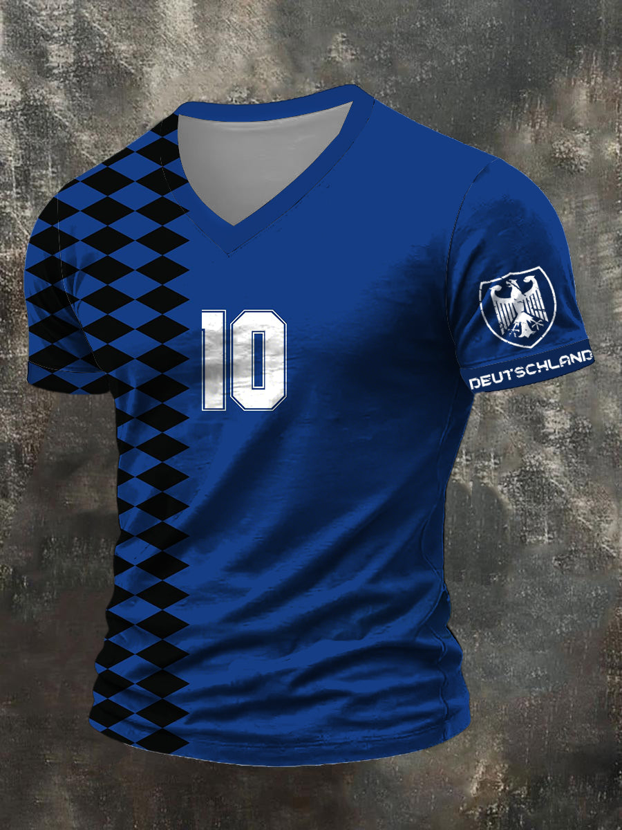 Männer kühnes blaues Diamant-Muster Deutschland Nummer 10 T-Shirt
