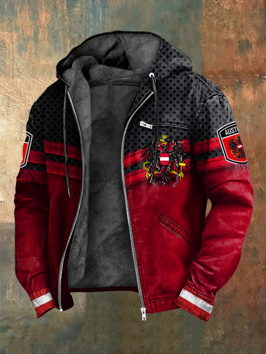 Retro österreich isches Emblem Geometrisches Muster Fleece-Kapuzen jacke