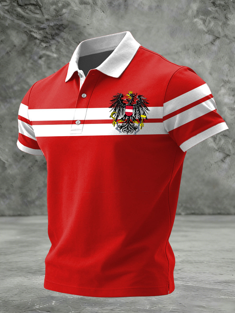 Retro österreich isches Emblem gestreiftes Patchwork-lässiges Polos hirt