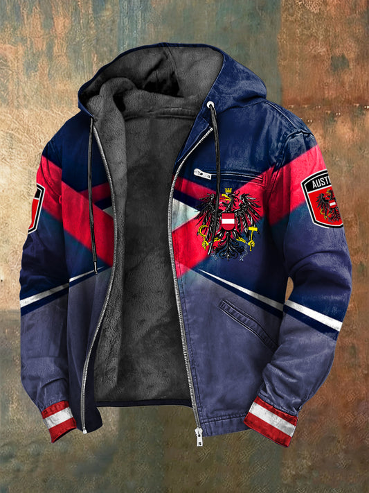 Retro österreich isches Emblem Symmetrisch-Linien Fleece-Kapuzen jacke