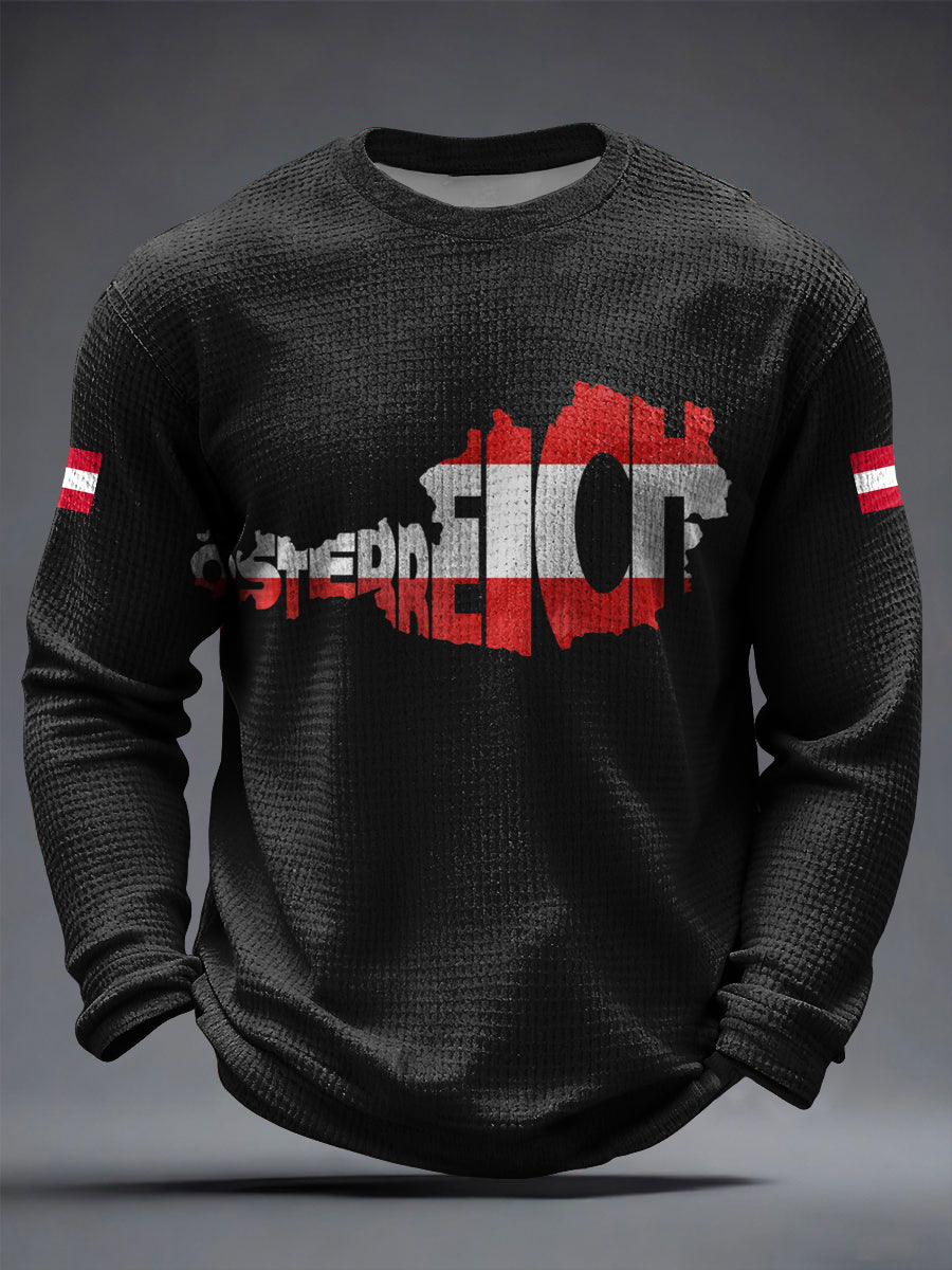 Retro Abstrakte Österreich ische Flagge Karte Lässiges Waffel gewebe T-Shirt
