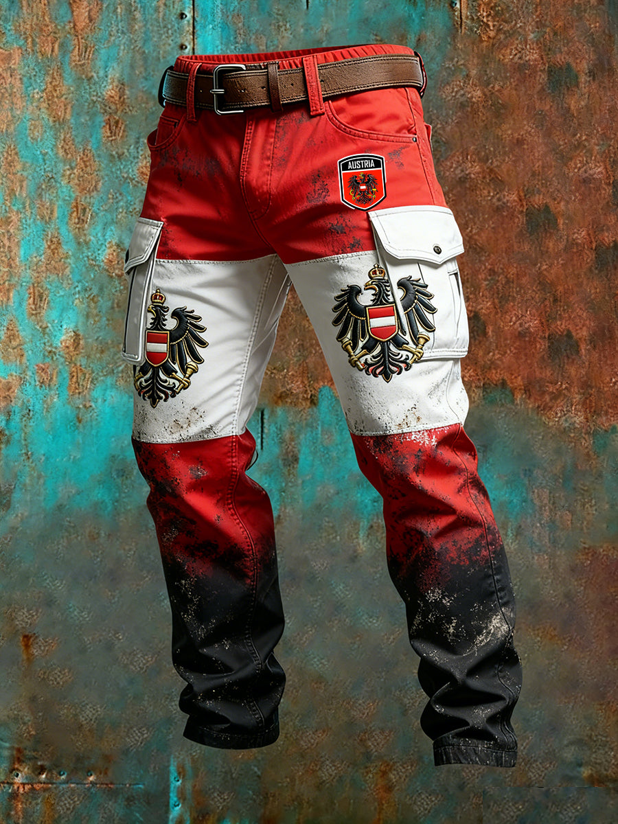 Herren Vintage Österreich ische Flagge Kunstdruck Business Casual Arbeits hosen