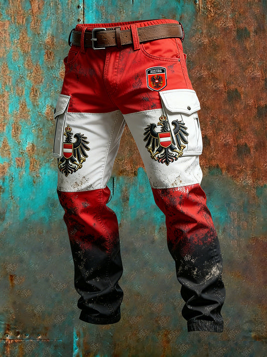 Herren Vintage Österreich ische Flagge Kunstdruck Business Casual Arbeits hosen
