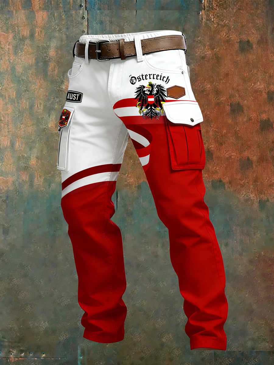Herren Vintage Österreich ische Flagge Kunstdruck Business Casual Arbeits hosen