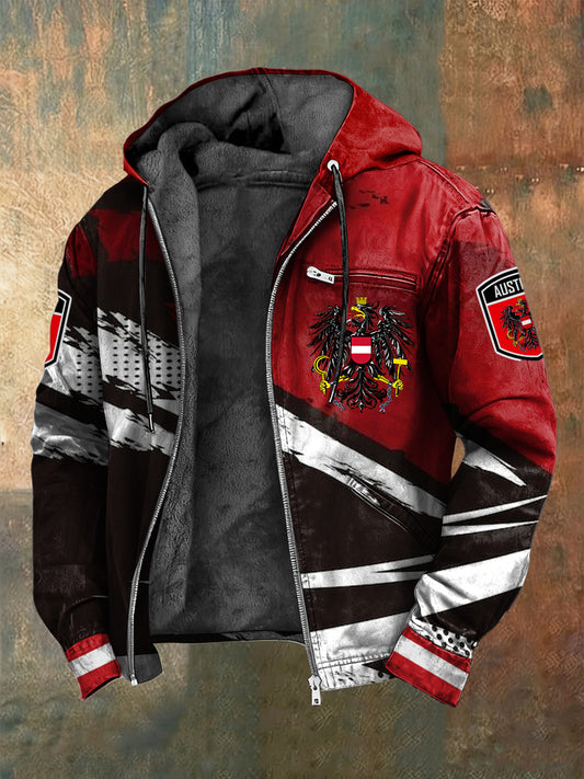 Retro österreich isches Emblem abstrakte geometrische Fleece-Kapuzen jacke