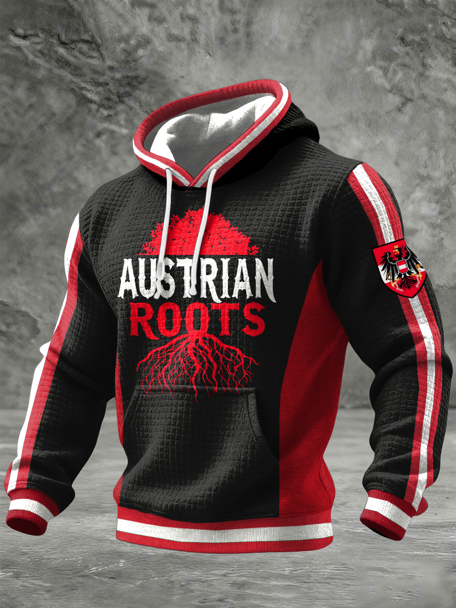 Retro Austrian Heritage Emblem Patchwork Casual Hoodie