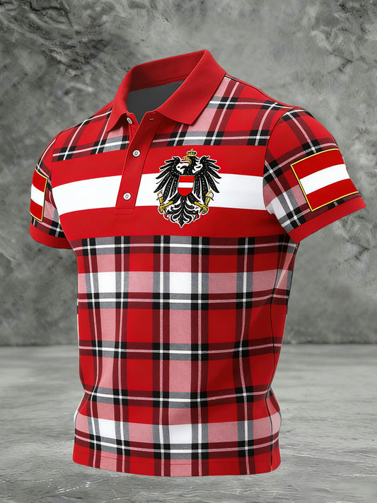 Retro Österreich ische Flagge Emblem Plaid Patchwork Business Polo Shirt