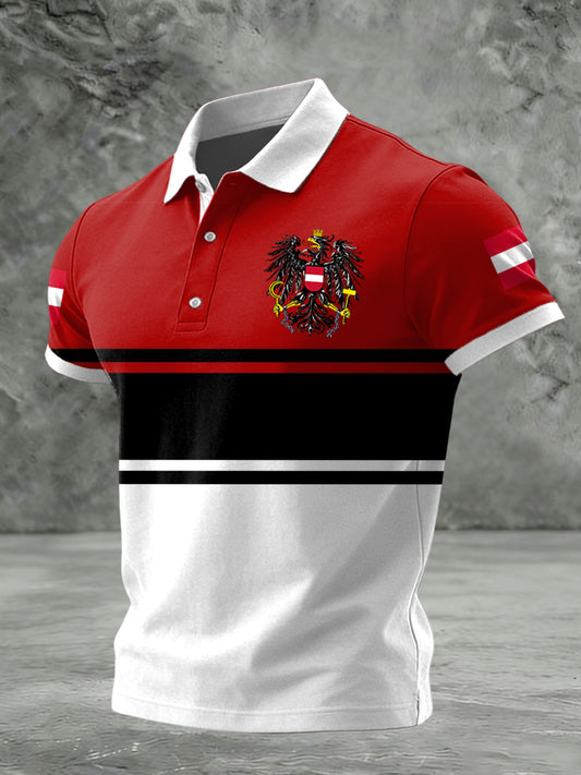 Retro österreich isches Emblem Gestreiftes Patchwork-Business-Polo-Shirt
