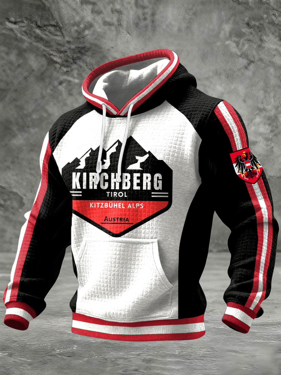 Retro österreich isches Kitzbühel Emblem Patchwork Casual Hoodie