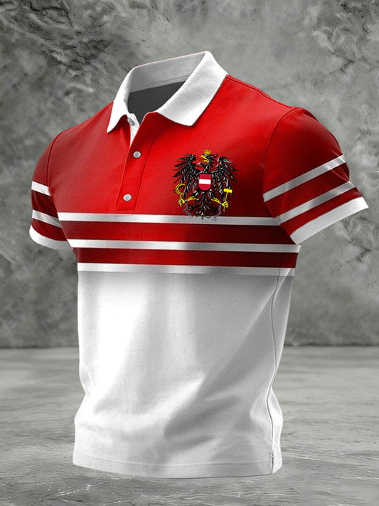 Retro Österreich ische Flagge Streifen Patchwork Business Polo Shirt