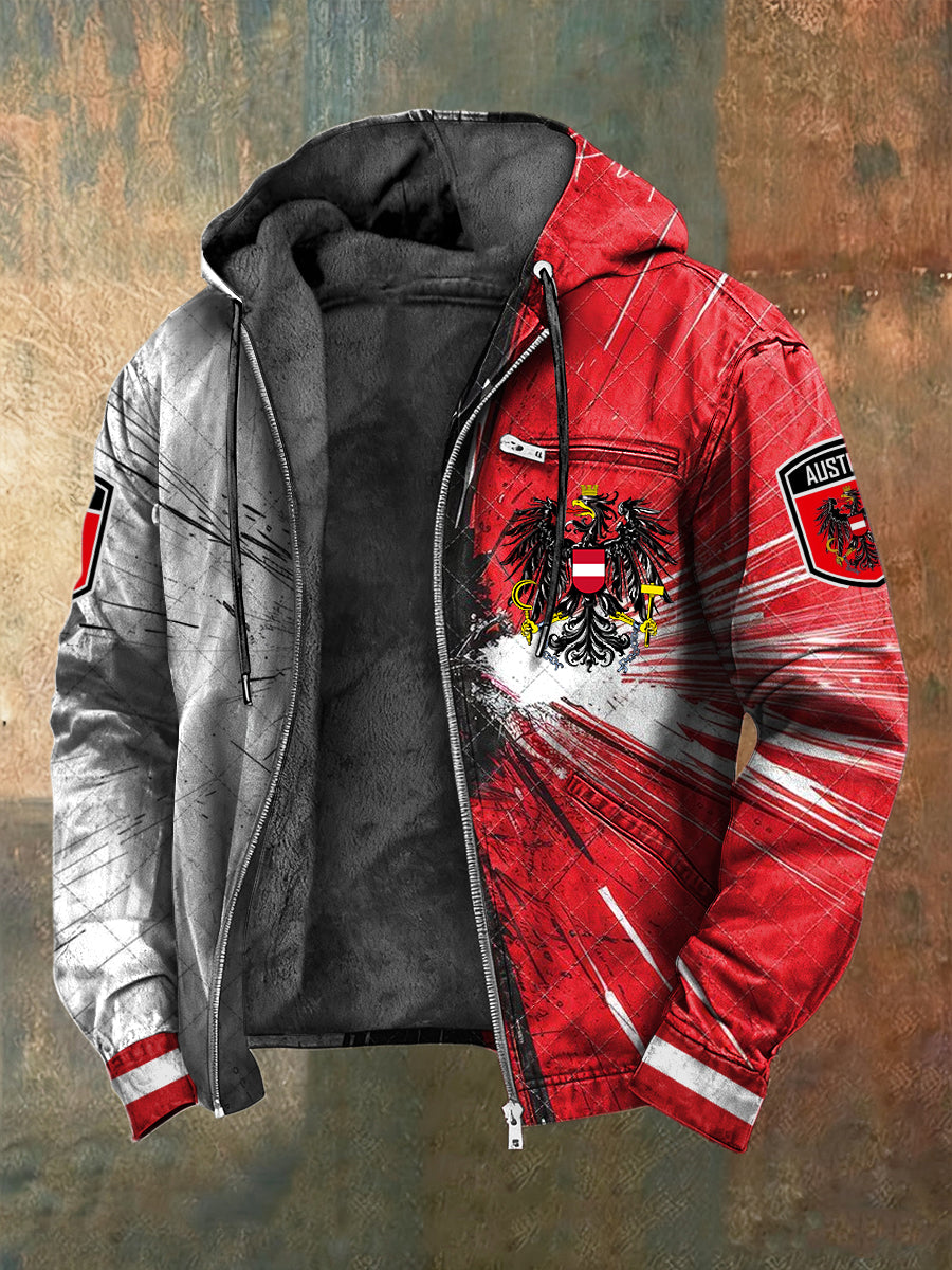 Retro österreich isches Emblem Abstrakte Farb block Fleece-Kapuzen jacke