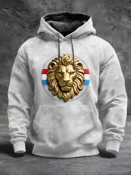 Herren Schlankes Gold Lion Crest Luxembourg Hoodie