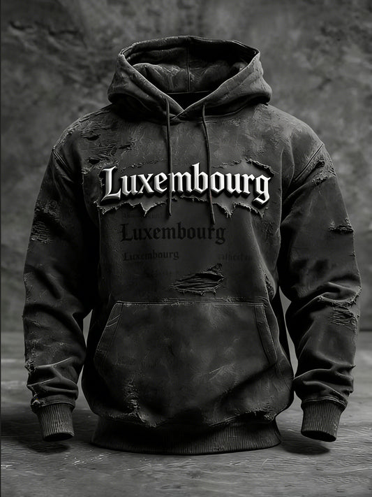Männer Edgy Distressed Luxemburg Typografie Hoodie