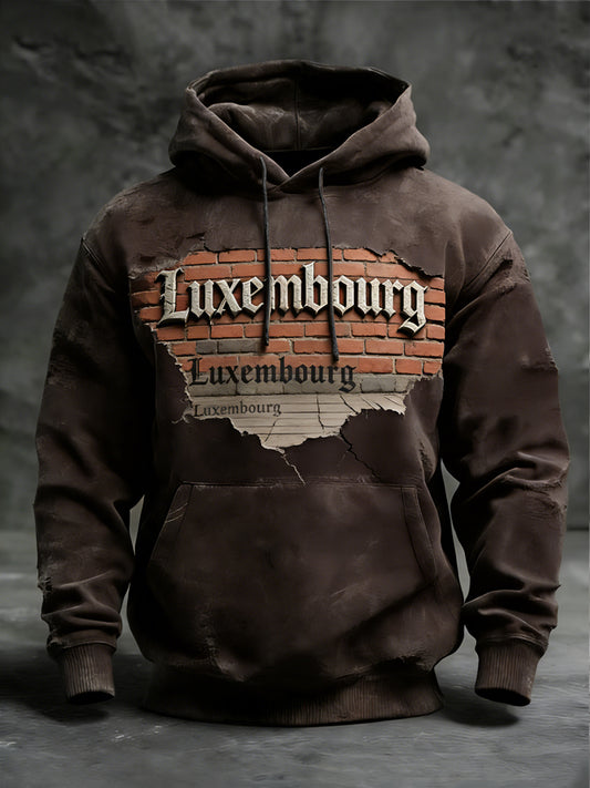Herren Rustikaler Brick-Print Luxemburg Grafik Hoodie