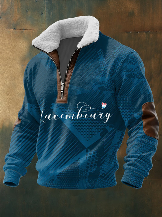 Herren Gemütliche blaue Luxemburger Skript Grafik Sherpa Hoodie