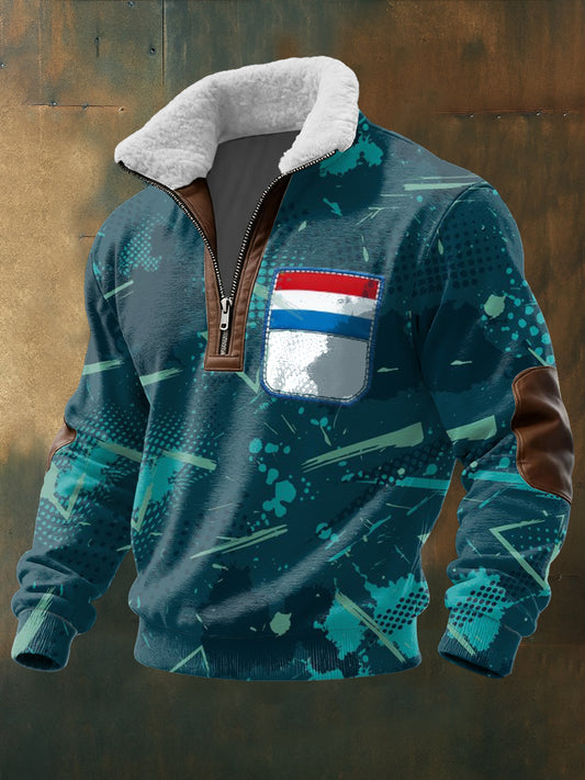 Herren Edgy Teal Luxemburg Flagge Tasche Sherpa Hoodie
