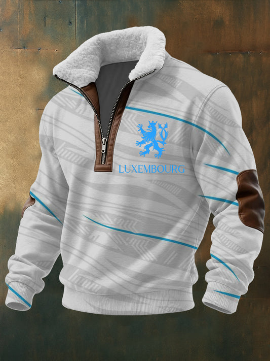 Herren Schlank gestreift Blau Luxemburg Lion Hoodie