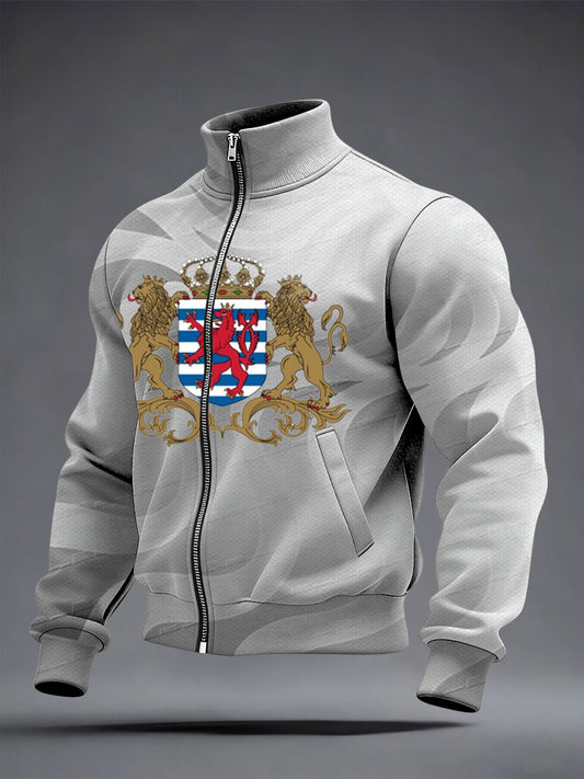 Herren Elegante Luxemburger Jacke mit Reiß verschluss & Löwen