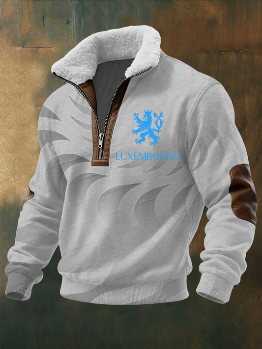 Herren Gemütlicher Blue Lion Luxemburg Sherpa Hoodie mit halbem Reiß verschluss