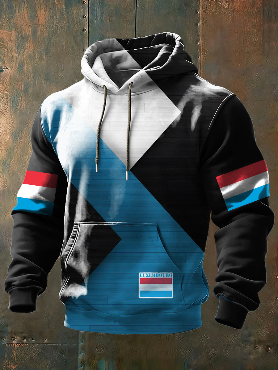 Herren-Kapuzen pullover mit geometrischer luxemburgi scher Flagge