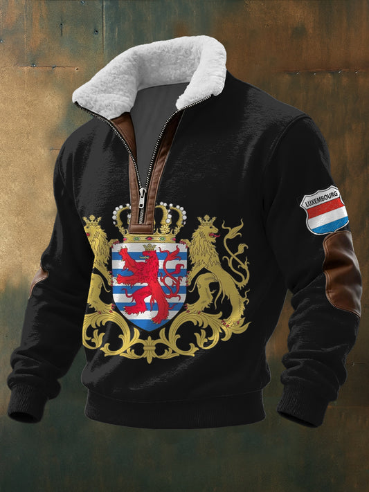 Herren Luxe Gold-Emblem Luxemburg Crest Sherpa Hoodie