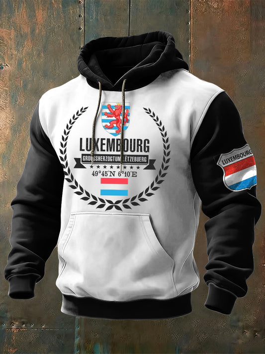 Herren Klassischer Luxemburger Lion & Koordinaten Grafischer Hoodie