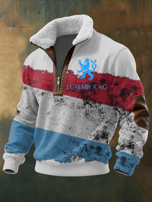 Männer Distressed Luxemburger Flagge & Lion Sherpa Hoodie