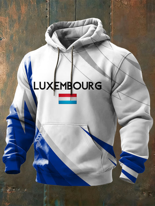 Männer dynamischer Blue-Accent-Kapuzen pullover mit Luxemburger Flagge