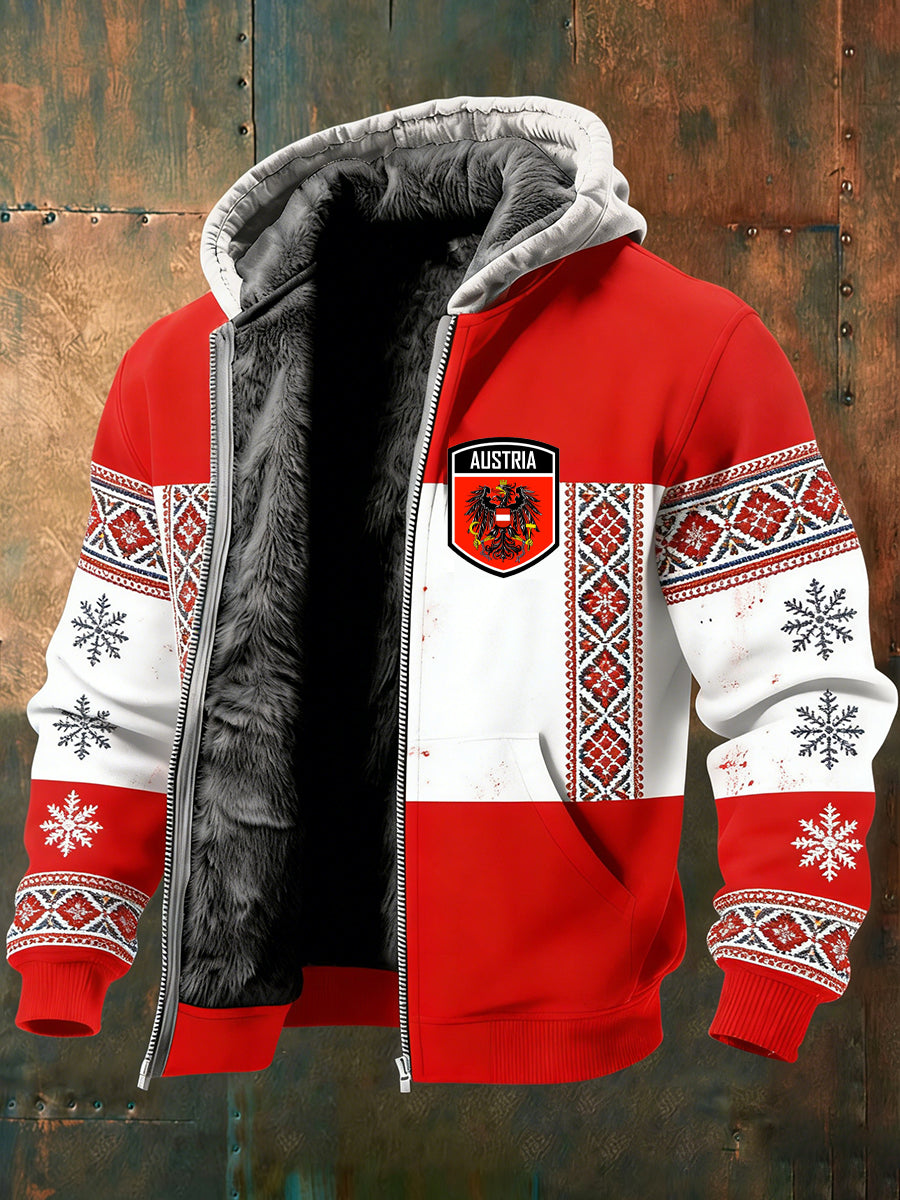 Herren Vintage Österreich ische Flagge Emblem Fleece-Ausgekleidet Kapuzen jacke