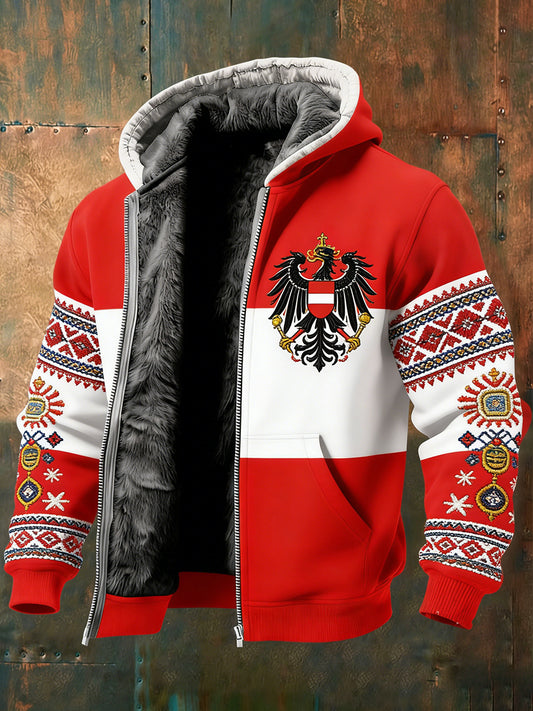 Herren Vintage Österreich ische Flagge Emblem Fleece-Ausgekleidet Kapuzen jacke