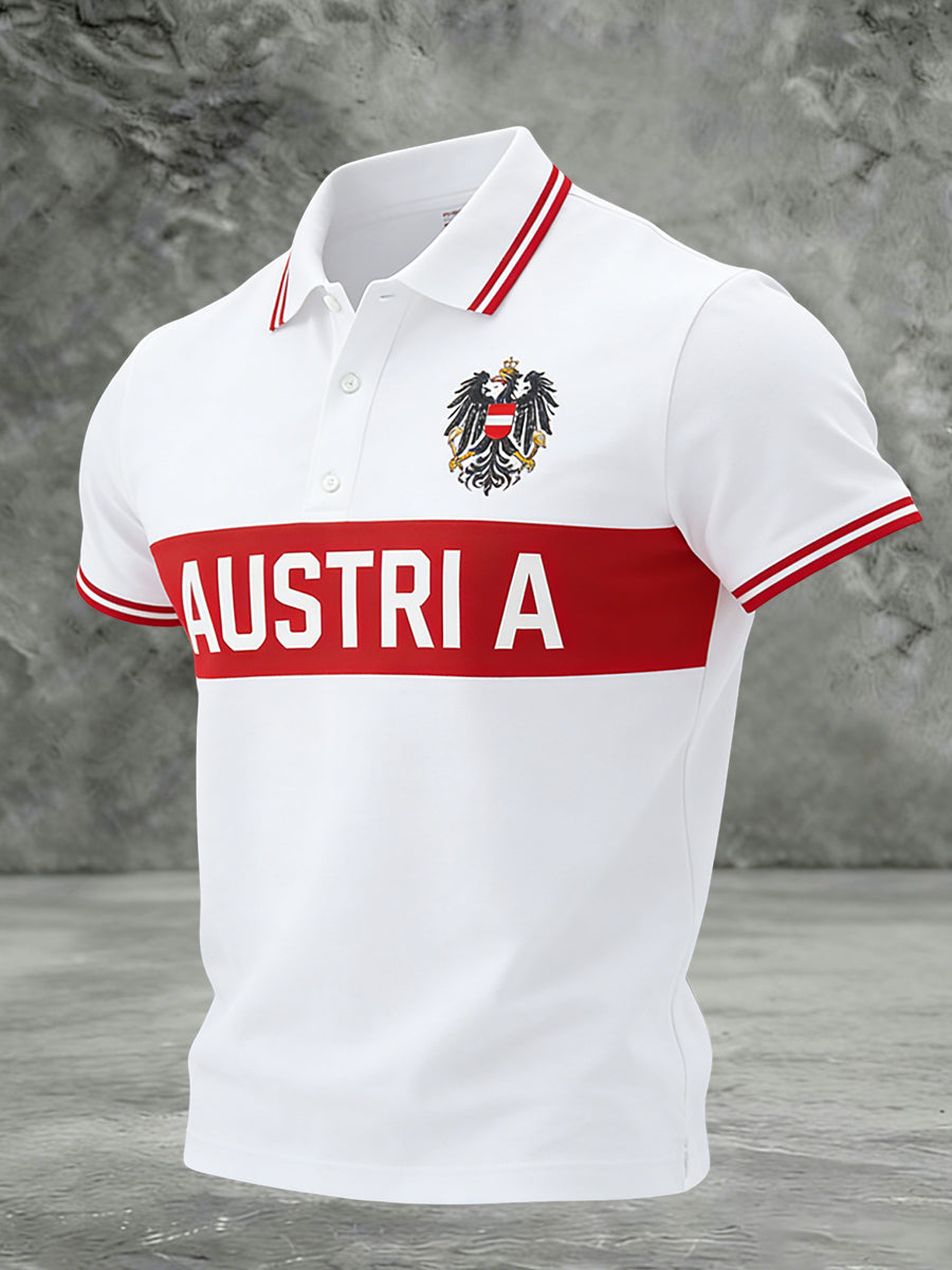 Retro Österreich ische Flagge Emblem Patch Casual Polo Shirt