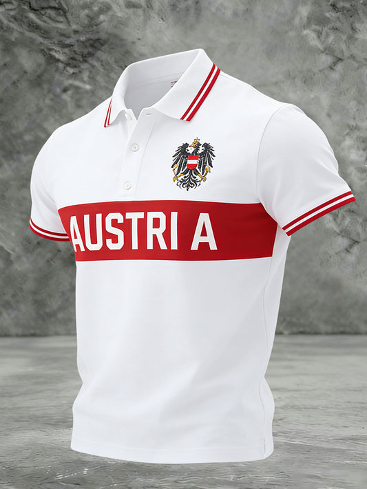 Retro Österreich ische Flagge Emblem Patch Casual Polo Shirt