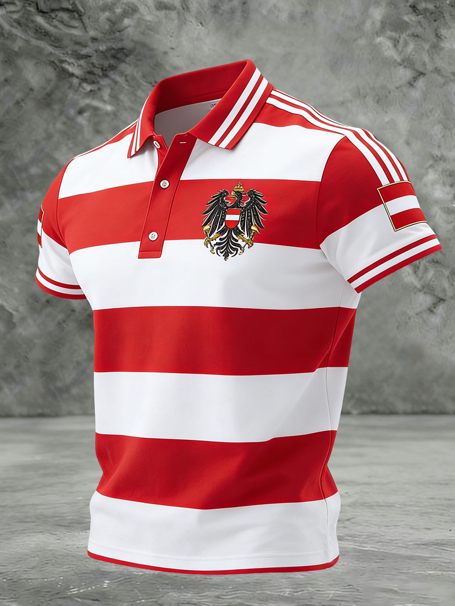 Retro Österreich ische Flagge Emblem Gestreiftes Casual Polo Shirt