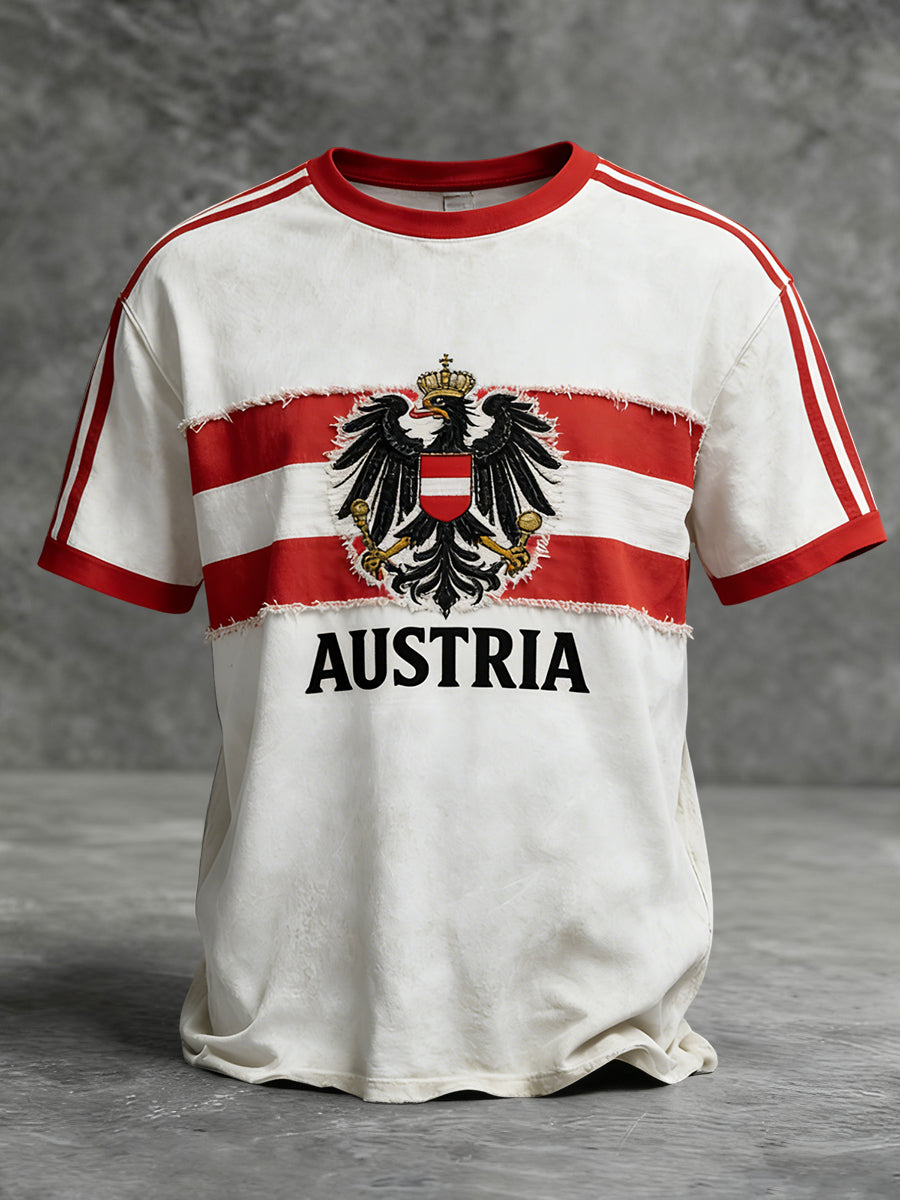 Retro Österreich ische Flagge Emblem Patch Casual T-Shirt